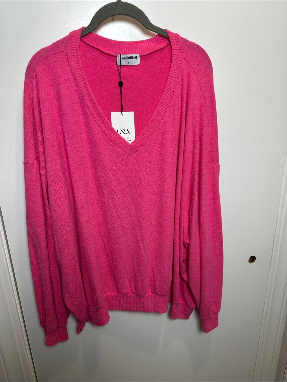 LNA Hot Pink V-Neck Pullover Sweater (24)